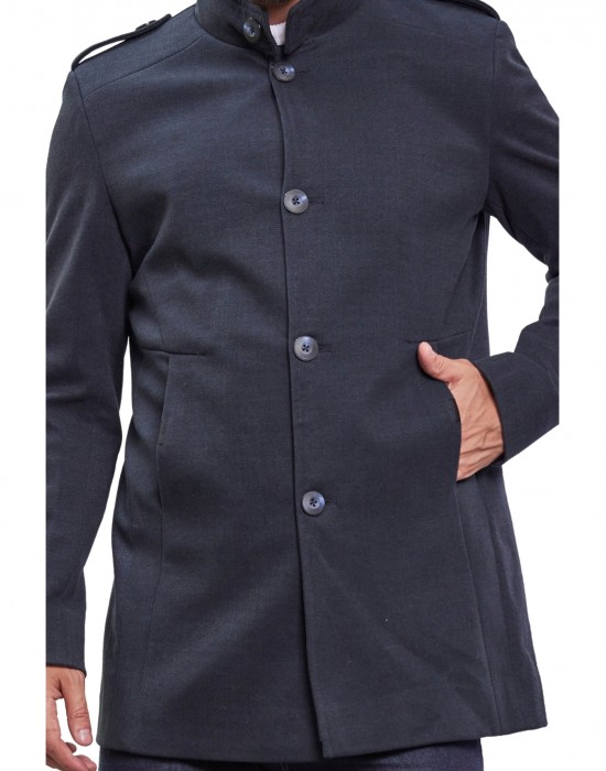 Men Regular Length Coat Prussian Blue Color