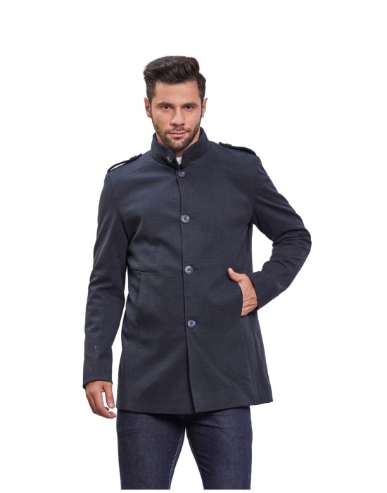 Men Regular Length Coat Prussian Blue Color