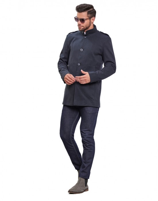 Men Regular Length Coat Prussian Blue Color