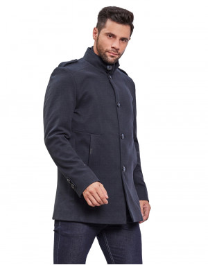 Men Regular Length Coat Prussian Blue Color