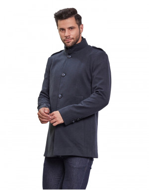 Men Regular Length Coat Prussian Blue Color