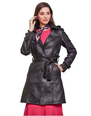 Women Double brested Trench Coat Coat Black Color