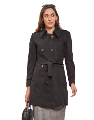 Women Double brested Trench Coat Coat Black Color