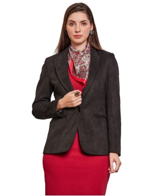 Women Basic Swede blazer Coat Black Color