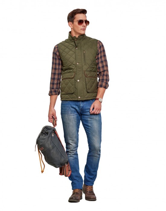 Men Sleeveless Jacket Olive Color