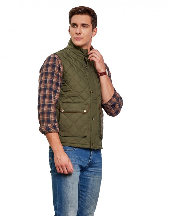 Men Sleeveless Jacket Olive Color