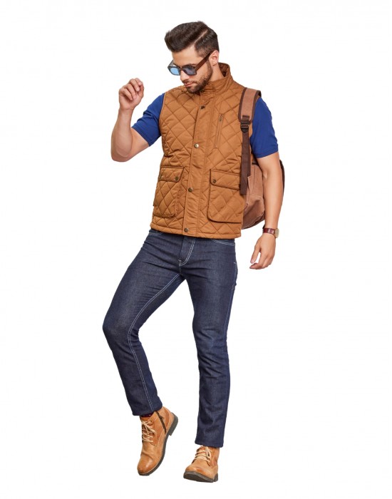 Men Sleeveless Jacket Tan Color