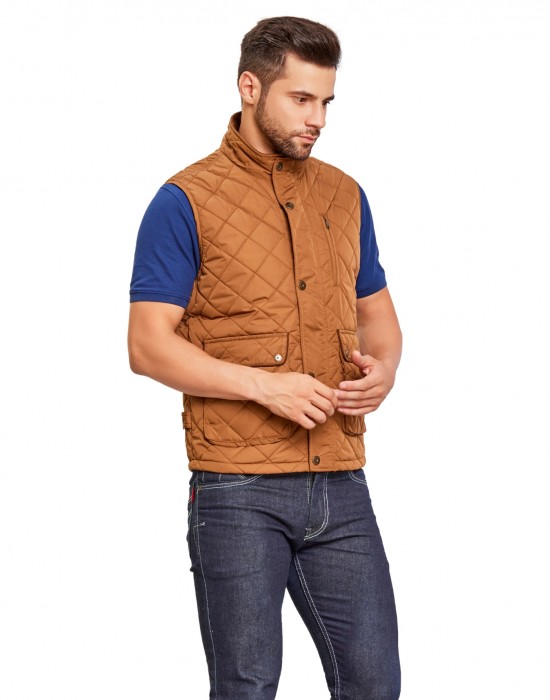 Men Sleeveless Jacket Tan Color