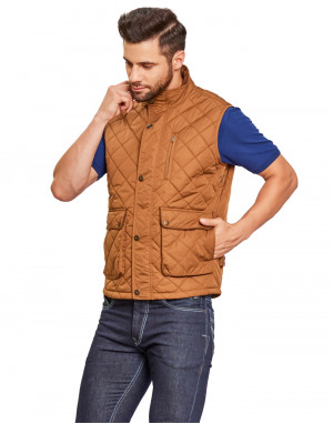 Men Sleeveless Jacket Tan Color