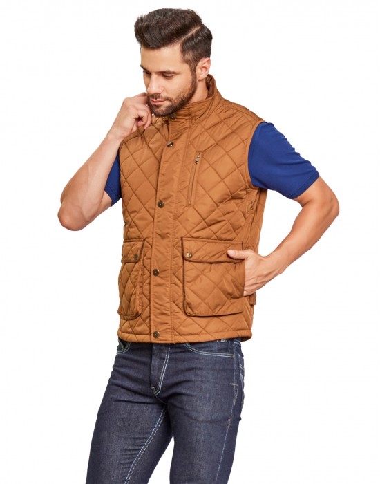 Men Sleeveless Jacket Tan Color