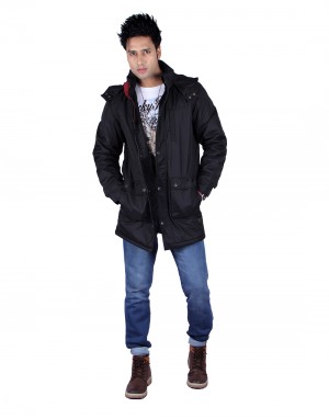 Mens Parka Style Long Sleeve Warm Jacket Black