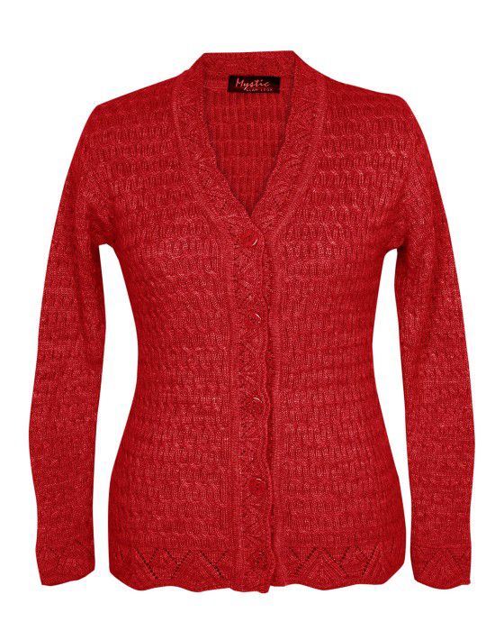 Shop Lady Cardigan Full sleeves red at Woollen Wear