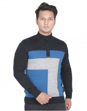 men sweater plain with front short button navy
