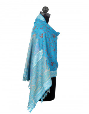 allover kashmiri embroidery stole skyblue