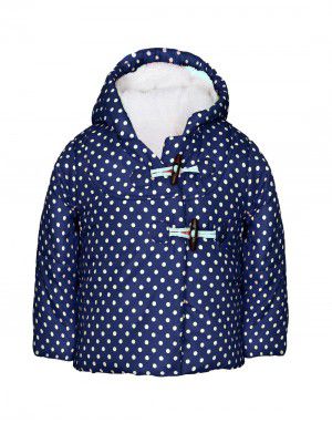 Girls Hooded Dotted Jacket Navy