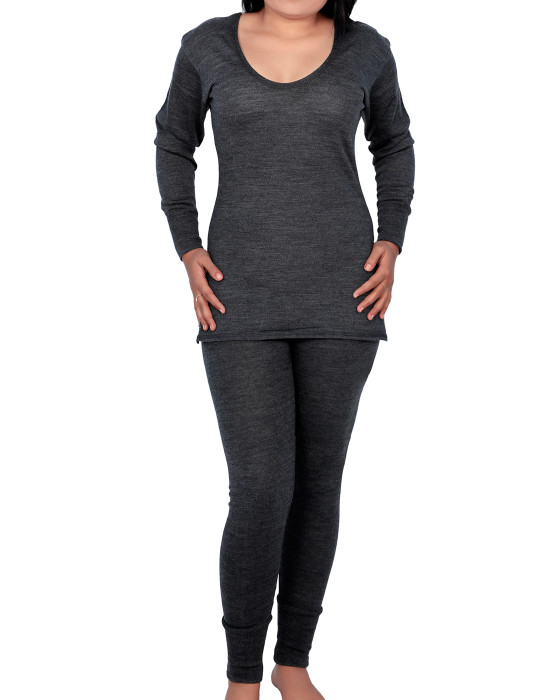 Women Merino Wool FS Slip Type Thermal Set Dark Grey