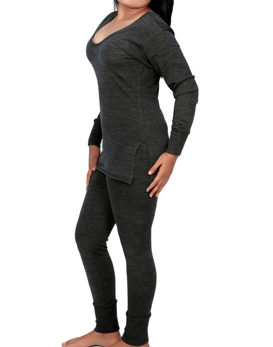 Women Merino Wool FS Slip Type Thermal Set Dark Grey