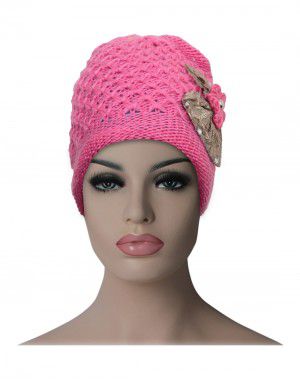 Women cap Bow design with fur lining pink