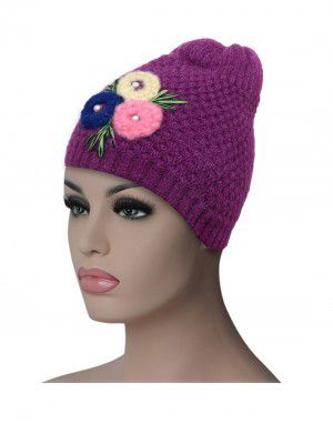 Women cap three flower design purple