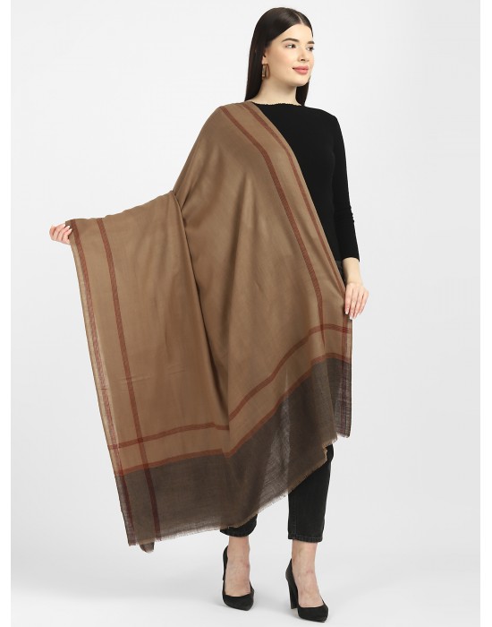 Women pure wool shawls plain self side strips  design brown