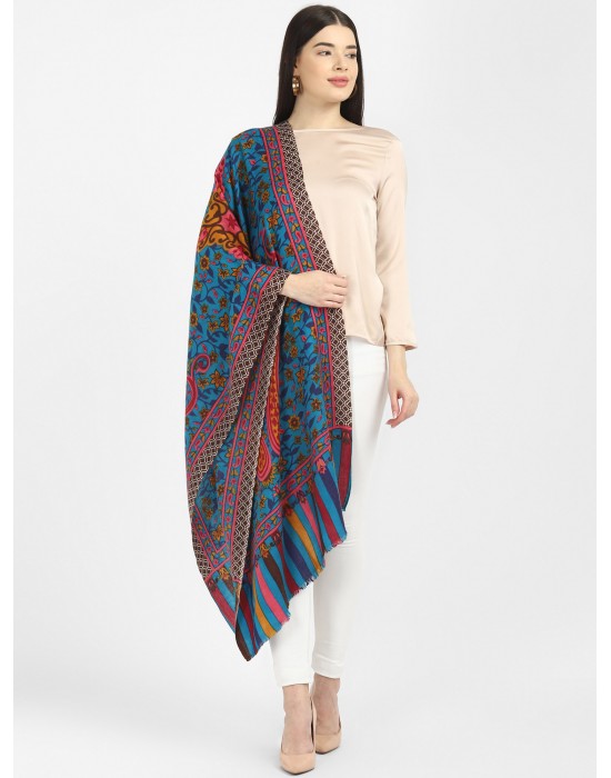 Purewool Heavy Printed Designer Stole Blue Colour
