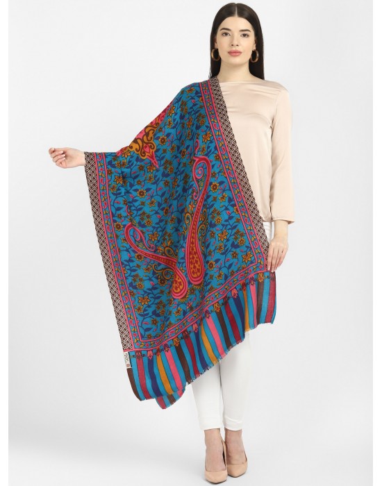 Purewool Heavy Printed Designer Stole Blue Colour