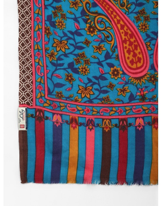 Purewool Heavy Printed Designer Stole Blue Colour