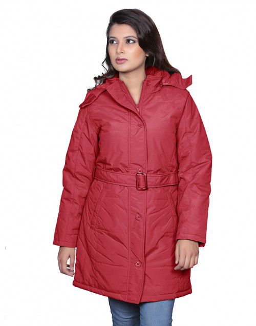 Shop Ladies Plus size long Jacket with Belt Red at Woollen Wear